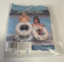 Sand N Sun Swim Ring 20” Inflatable White Seahorses Jellyfish Sealed Ages 3-6