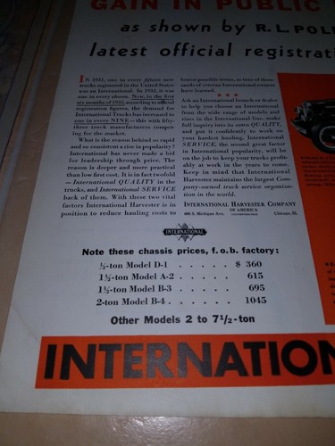 1933 International Truck Advertising Model D-1 A-2 B-3 B-4 Exide Battery Ad Rare - Picture 6 of 12