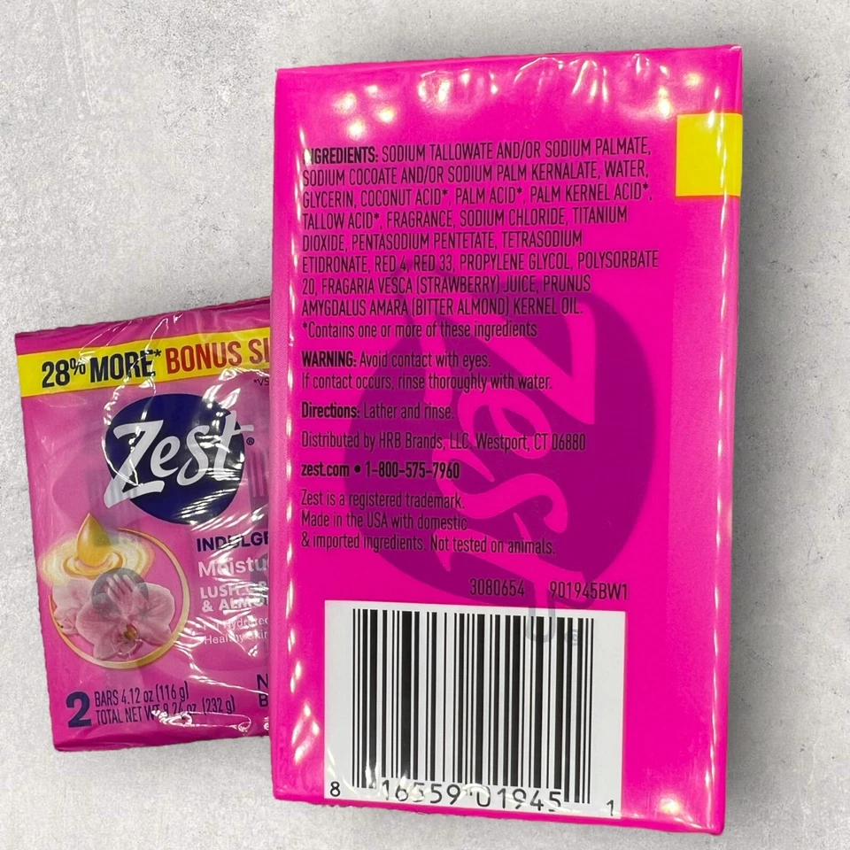 2 x Zest Indulgence Moisturizing LUSH ORCHID & ALMOND OIL Bar Soap 4 Total Bars - Image 3 of 3