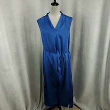 Vince Camuto Dress Womens Large Blue Satin Midi Lined Belted V Neck