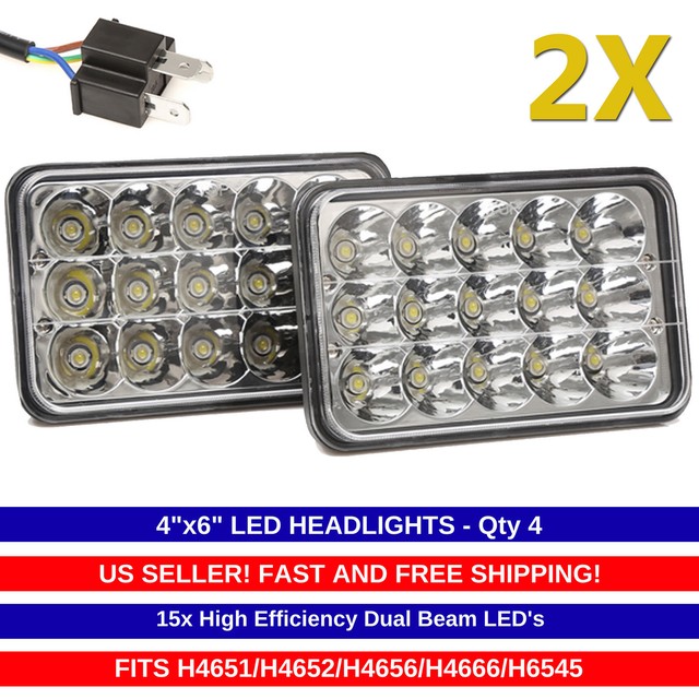 Pack2 4x6" LED CLEAR SEALED BEAM CONVERSION HEADLIGHTS H4651 H4652 H4656 H4666 eBay