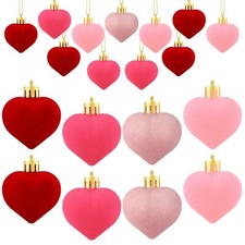 24 Pcs Valentines Heart Hanging Ball Ornaments for Tree, Artificial Velvet Fa...