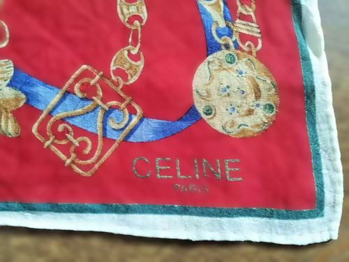 Celine Bufanda Pequeña Cuadrada Mujer Rojo Algodón Floral Cadena Ecuestre - Imagen 6 de 6