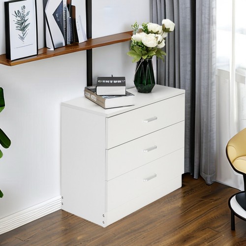 3-Drawer Storage Cabinet - MDF, Metal Handles, Smooth Gliding & White Nightstand - Picture 23 of 24