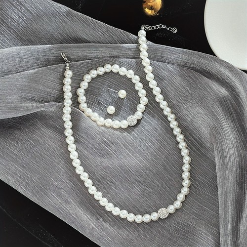 Böhmischer Stil 3-teilig Schmuck-Set - Imitat-Perlenkette, Armband und Ohrringe - Bild 5 von 6