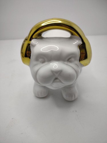 Holiday Lane White Bulldog With Gold Headphones - Picture 2 of 5