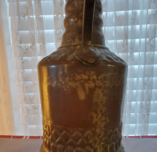Rare VTG handmade copper tone gold metal PAKISTAN vase 12" Tall Pour Spout - Picture 4 of 8