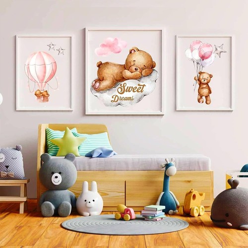 Tedy Bear Sleeping on the Moon and Stars Wall Stickers for Kids Baby Room Decor - Picture 20 of 21