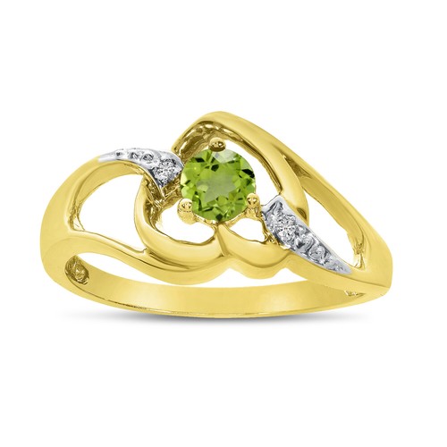 10k Yellow Gold Round Peridot And Diamond Heart Ring - 第 1/6 張圖片