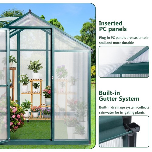 6x6 FT Outdoor Polycarbonate Greenhouse Aluminum Walk-in Sunroom Gardening House - Picture 4 of 10