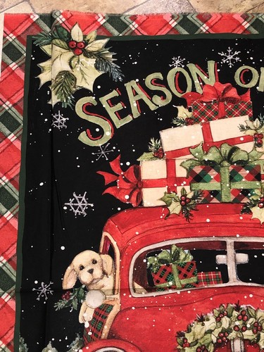 Christmas Season of Joy Red Truck Dogs 100% light weight cotton fabric 36 x 44 - Picture 6 of 10