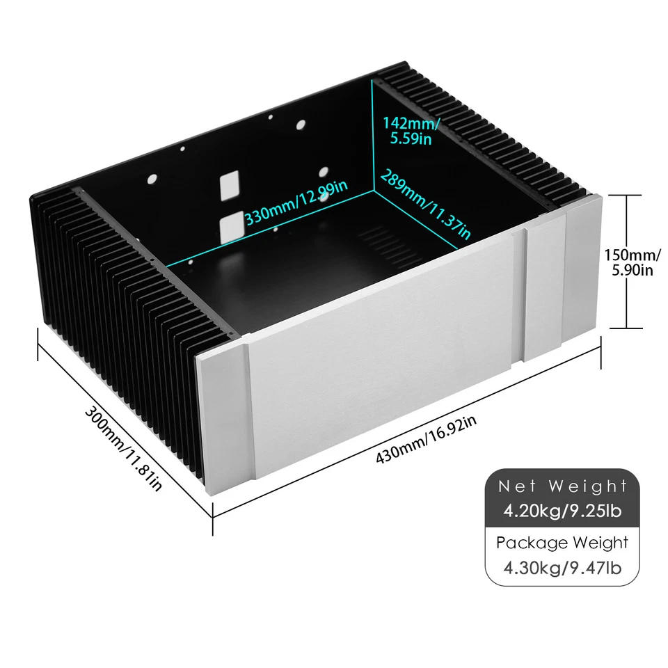 Großes Verstärker Gehäuse DIY Amplifier Aluminium Chassis BOX Case 430×300×150mm - Bild 2 von 4
