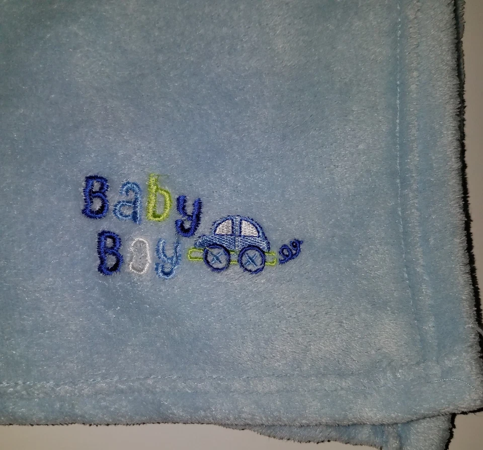 Cutie Pie 男宝宝汽车蓝色抓绒安全毯 Lovey 30 x 30 英寸柔软 — 第 2/4 张图片