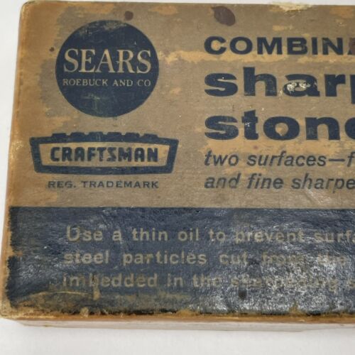 SEARS Pietra per affilare combinata artigianale 64401 scatola originale vintage 3/4x2x5 - Foto 3 di 11