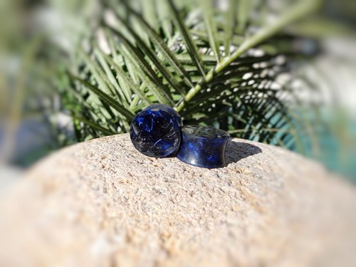 Spectraply Blue Gray Wood & Resin Ear Plugs Gauges Double Flared - Picture 3 of 4