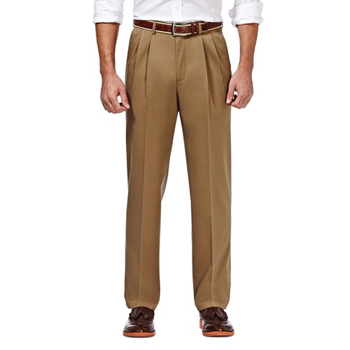 Haggar Men's Premium No Iron Khaki Straight Fit Flat Front Casual Pant 34W x 34L