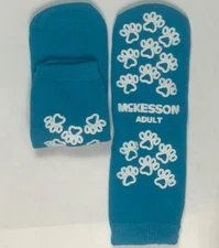 6 Pair of Teal Blue Adult Hospital Slipper Socks With Paw Print Grip On Bottom