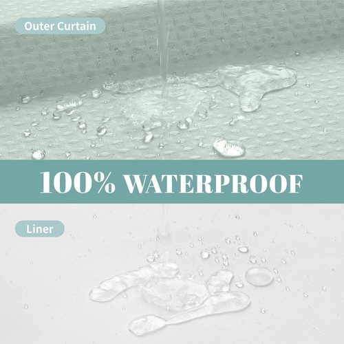 Mint Green No Hook Waffle Weave Shower Curtain, 71"W x 80"L - Water-Resistant - Picture 8 of 9