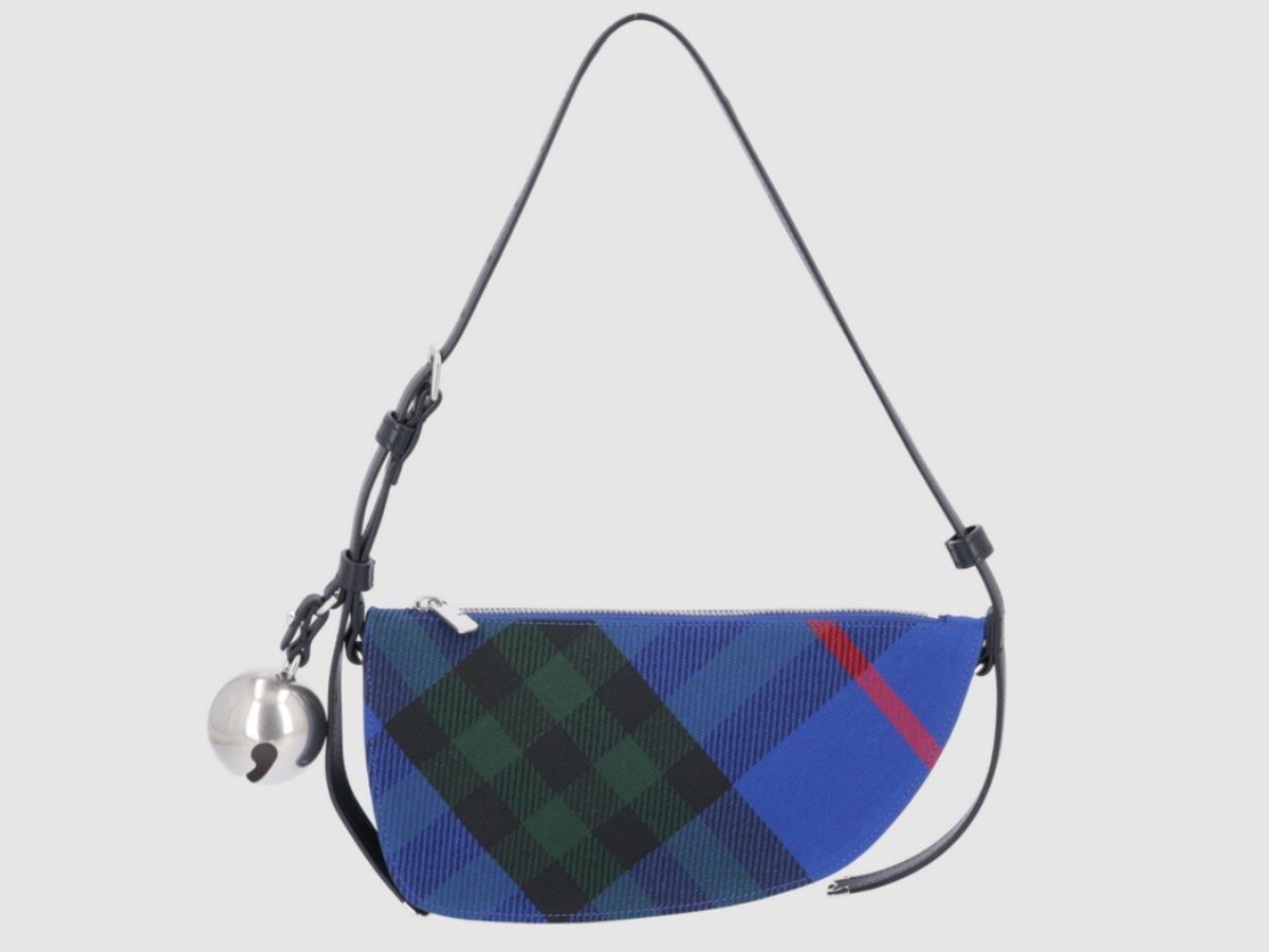 【BURBERRY】SHIELD SHOULDER BAG BURBERRY Shield small blue check canvas & leather shoulder