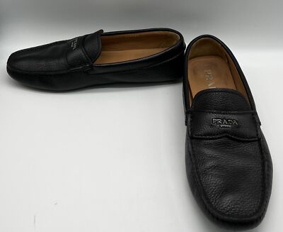 Prada Men's Black Pebbled Leather Driving Loafer Dress Shoe Prada Men's Black Pebbled Leather Driving Loafer Dress Shoe
