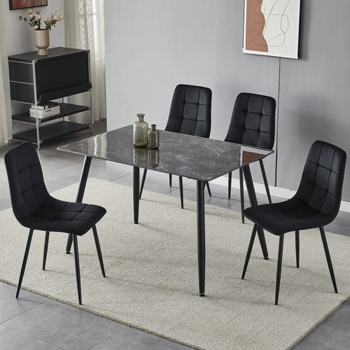 120cm Ceramic Top Dining Table & 4 Plush Velvet Chairs With Metal Leg Modern Set - Picture 185 of 242