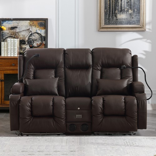 Faux Leather Reclining Sofa Power Recliner W/ Massage Heating Home Theater Seat - Picture 8 of 77