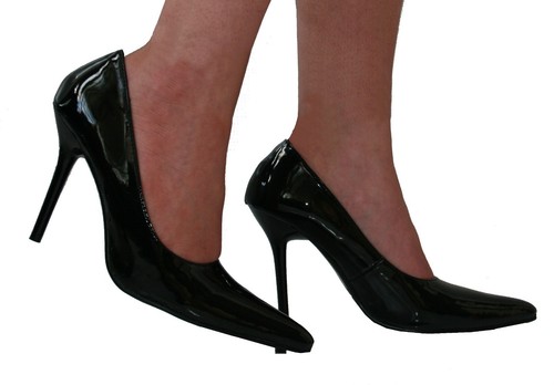 Court Shoes Black Patent PU Slinky Stiletto 4" Heel Pointed Toe UK 6 EUR 39 - Picture 3 of 7