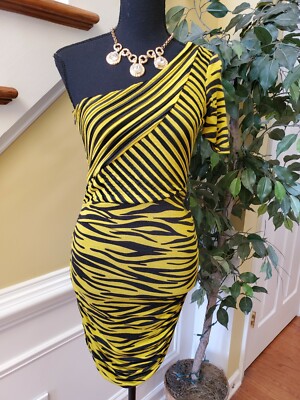 Bebe Addiction Dress XS BLACK Gold Mini ONE Shoulder | eBay