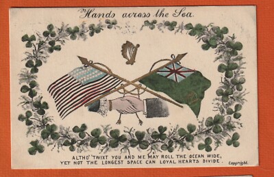 Postkarte Hände übers Meer 1908 Amerika & Irland