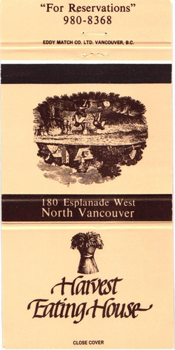 Harvest Eating House, North Vancouver, Kanada Vintage Streichholzheftchenhülle
