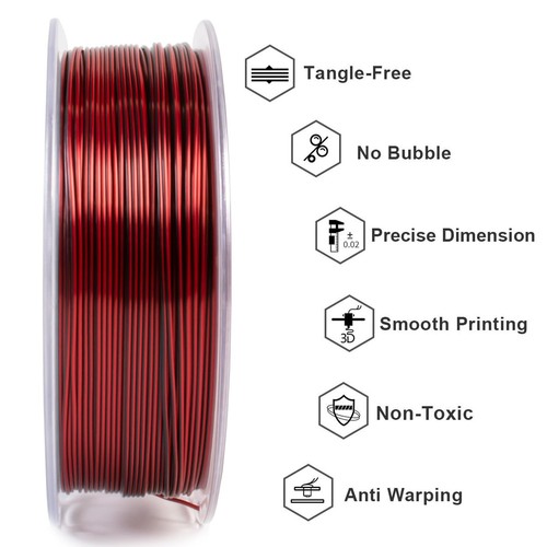 Geeetech Silk PLA 3D Printer Filament 1kg 1.75mm Silk Black & Red Dual Mix-Color - Picture 2 of 10
