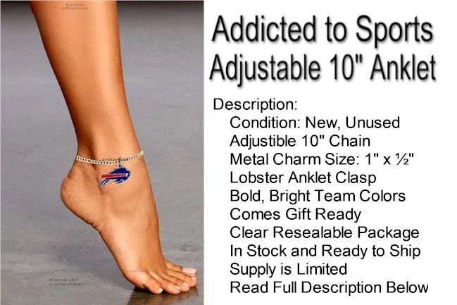 Buffalo Bills 10" Tobillera Ajustable NFL Acero Inoxidable Tobillo Brazalete Best Buy Foto 2 de 4