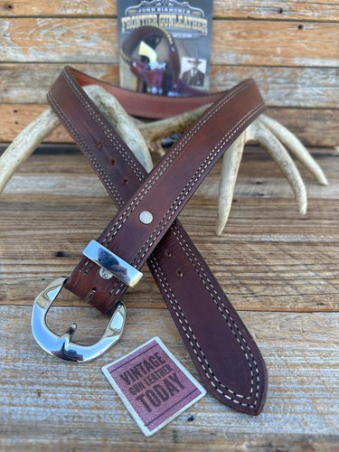 Bianchi Frontier Gunleather 1 1/2" Brown Leather Lined Gun Belt 34.5" 40.5" - Picture 2 of 7