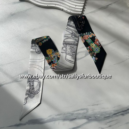 Sallys 18 Momme Twill Silk Scarf Ribbon Flowers Print Hair Bag Neck Tie 33" * 2" - 第 19/36 張圖片