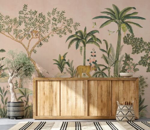 Pink Tropical Wallpaper Exotic Jungle Wall Mural Peel and Stick Wallpaper - Picture 8 of 8