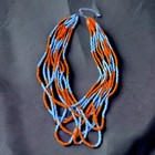 Glass Seed Bead Nine Strand Ethnic Colorful Unique Necklace Blue and Orange