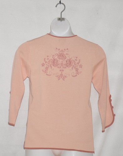Yi Lin Chinese Floral Embroidered Knit Blouse Size XS Peach - Picture 2 of 2