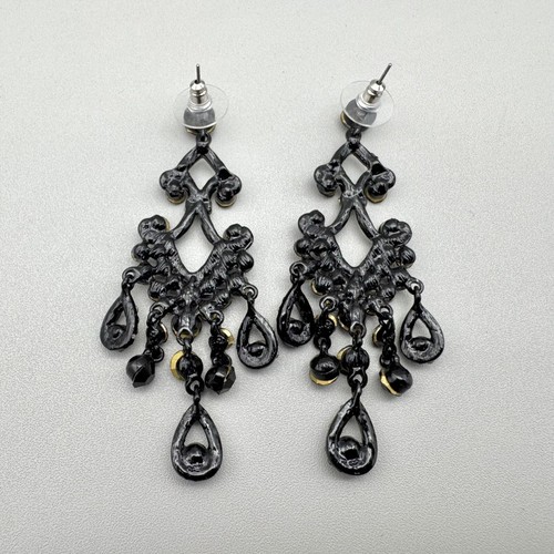 Earrings Womens Classy Elegant Black Beaded Old Hollywood 3 Inch Chandelier - Picture 5 of 12
