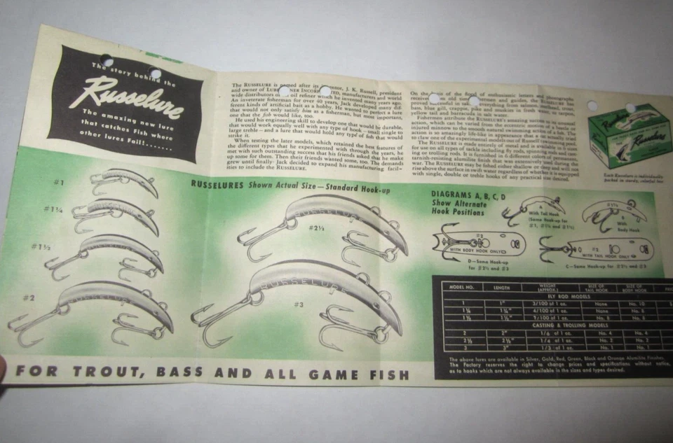 Catálogo de distribuidor de señuelos de pesca Russelure vintage 1950 Foto 2 de 4