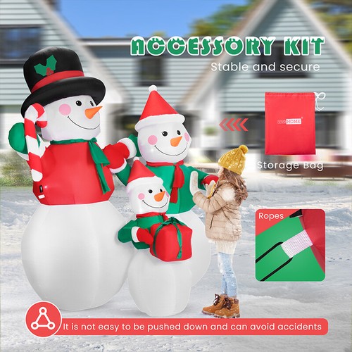 6ft Christmas Inflatable Snowman Family LED Lighted Blowup Lawn Yard Decoration - Picture 5 of 8
