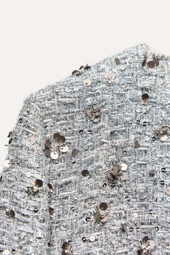 NEW ZARA ZW COLLECTION SEQUIN JACKET SILVER 2885/152 SIZE M BNWT - Picture 8 of 24