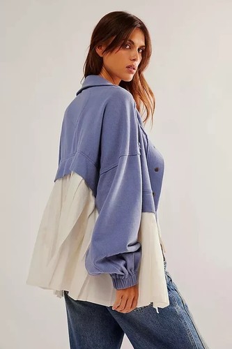 Free People Ellie Sweatshirt Top Buttondown Oversized Swingy Cotton XS 270812 - Picture 2 of 8
