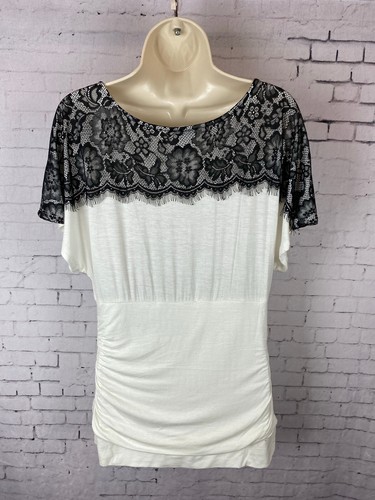 Maurices Top Large Women's White w/ Black Lace Layer Cinched Sides *flaw (DAO) - Picture 7 of 9