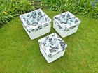 Natural Wicker White Square Floral Lined Storage Hamper Baskets Set of 3 S M & L