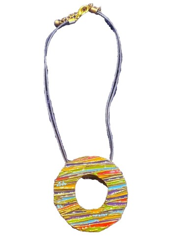CHICO'S Gold Tone VIBRANT PENDANT on Double Black Leather Rope Necklace - Picture 2 of 3