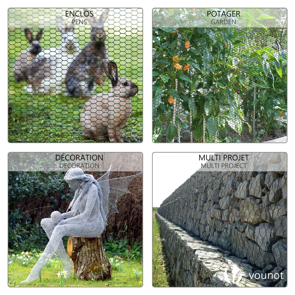 VOUNOT Grillage a poule avec fils 13mm en PVC gaine vert 1x50M - Photo 4/4