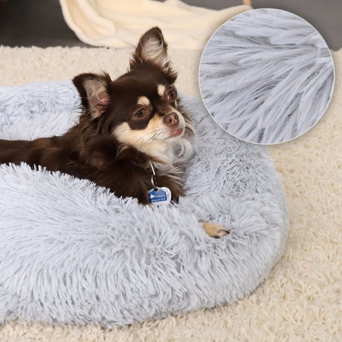 lionto Cama perros redonda cojín gatos sofá donut (M) 50 cm Ø gris claro - Imagen 3 de 5