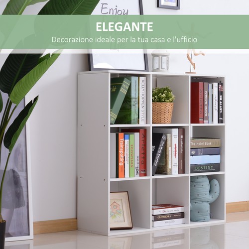 HOMCOM Libreria Bianca dal Design Moderno con 9 Scomparti, 91x30x91cm - Foto 7 di 10