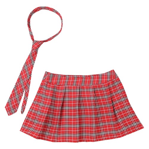 UK Women Plaid Pleated Skirt Schoolgirls Uniform Mini Skirt with Necktie Outfits - Picture 11 of 65