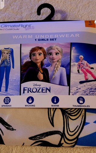 Girls Warm Underwear Set Disney Frozen Wicking Warm Size Small 6/7 Princess NWT